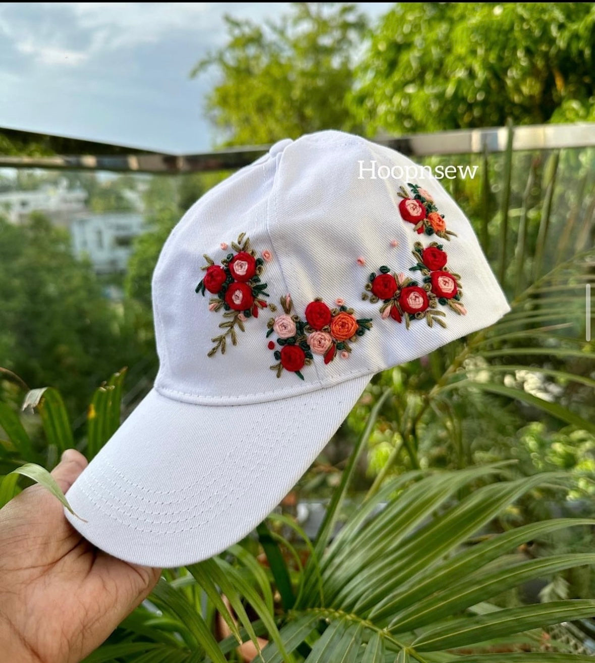 Floral embroidery cap