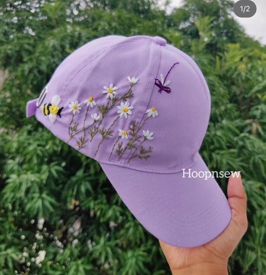 Floral embroidery cap