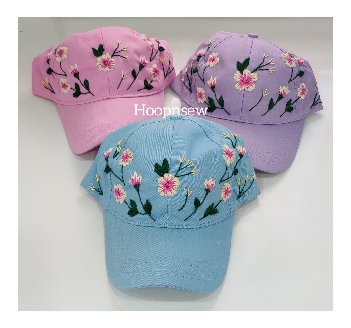 Floral embroidery cap