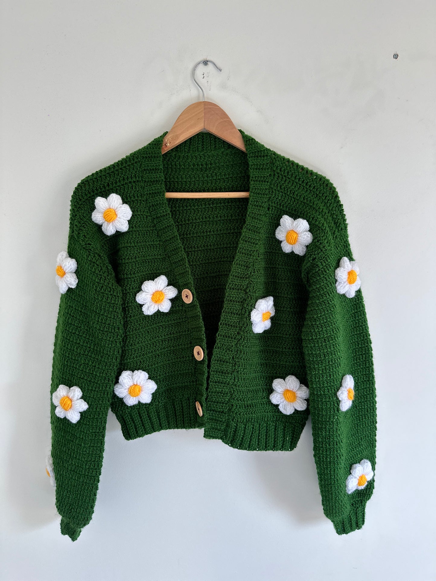 Leaf Green Daisy crochet cardigan