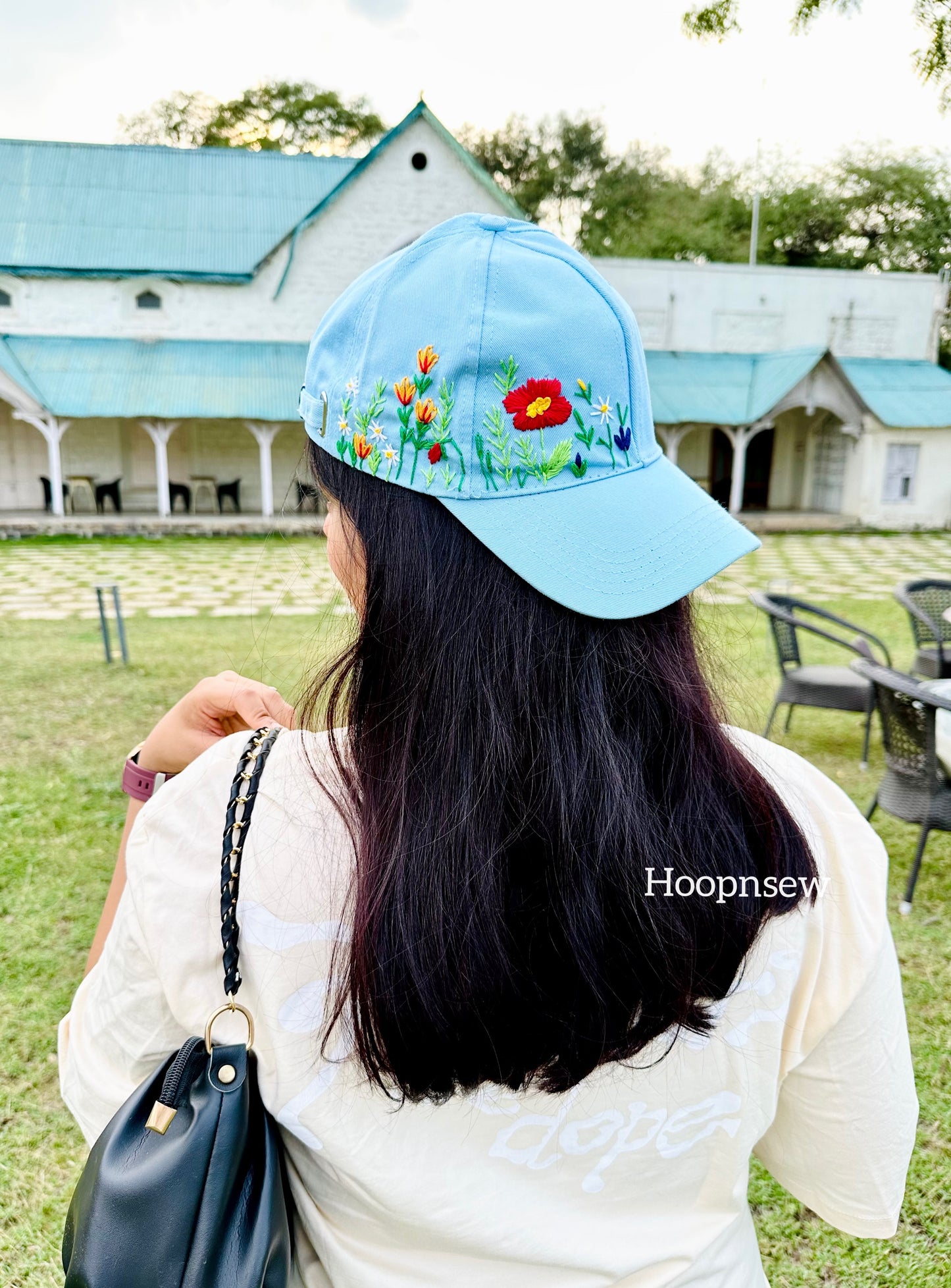 Floral embroidery cap