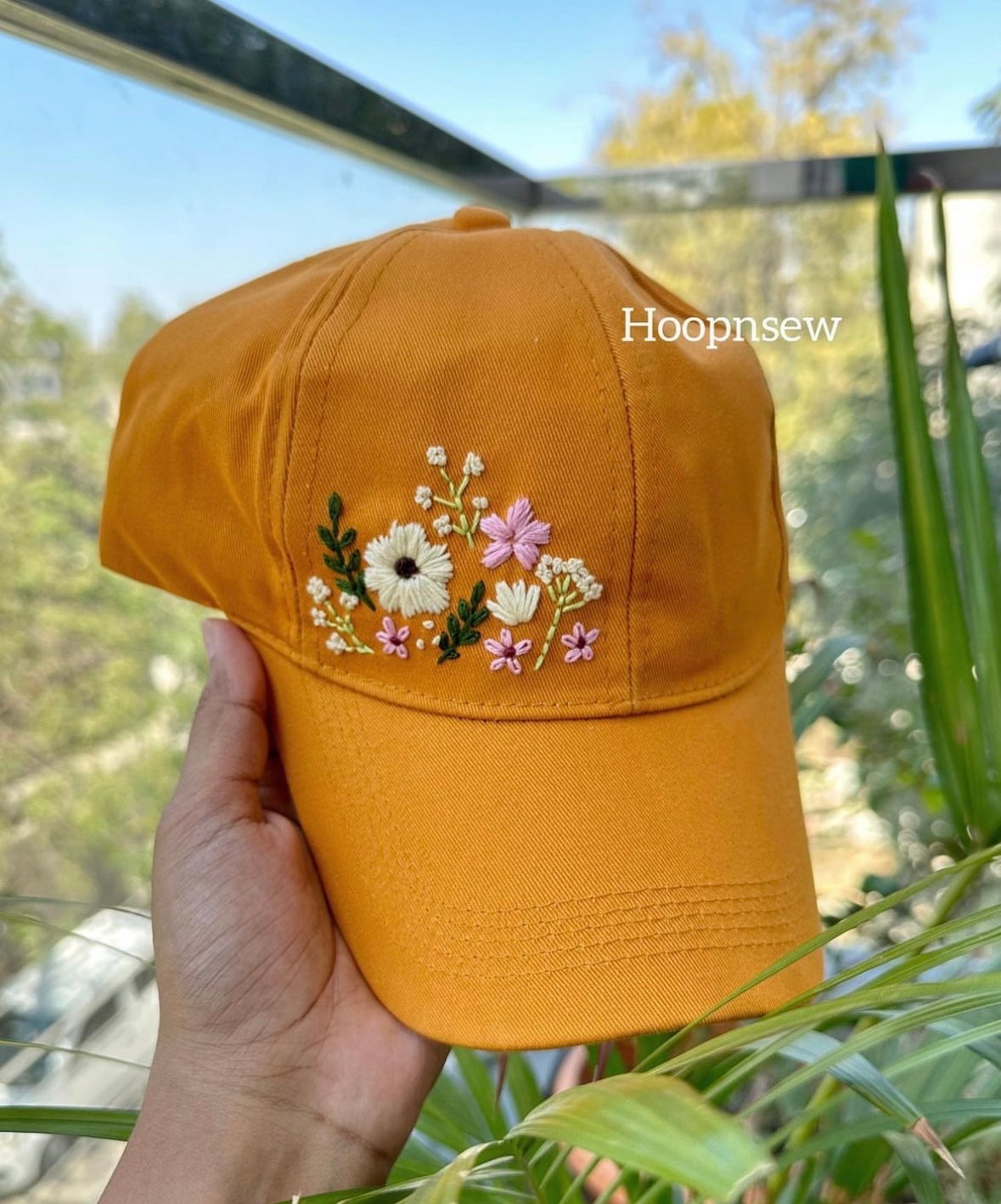 Floral embroidery cap