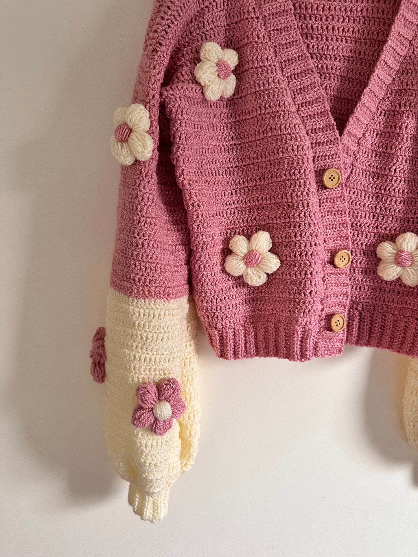 Pink & Cream duo crochet cardigan