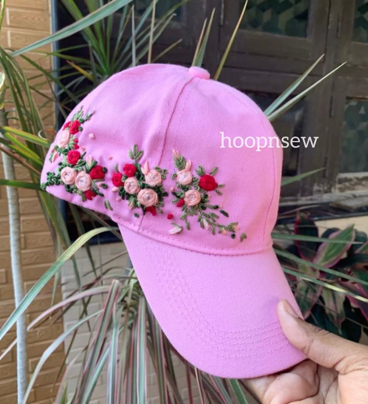 Floral embroidery cap