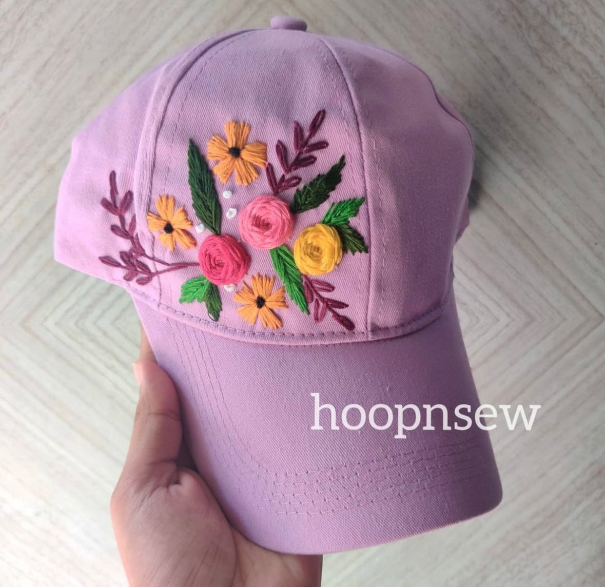 Floral embroidery cap