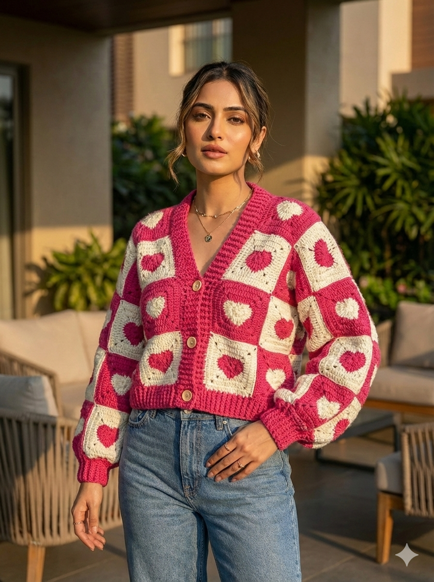 Pink swethearts crochet cardigan