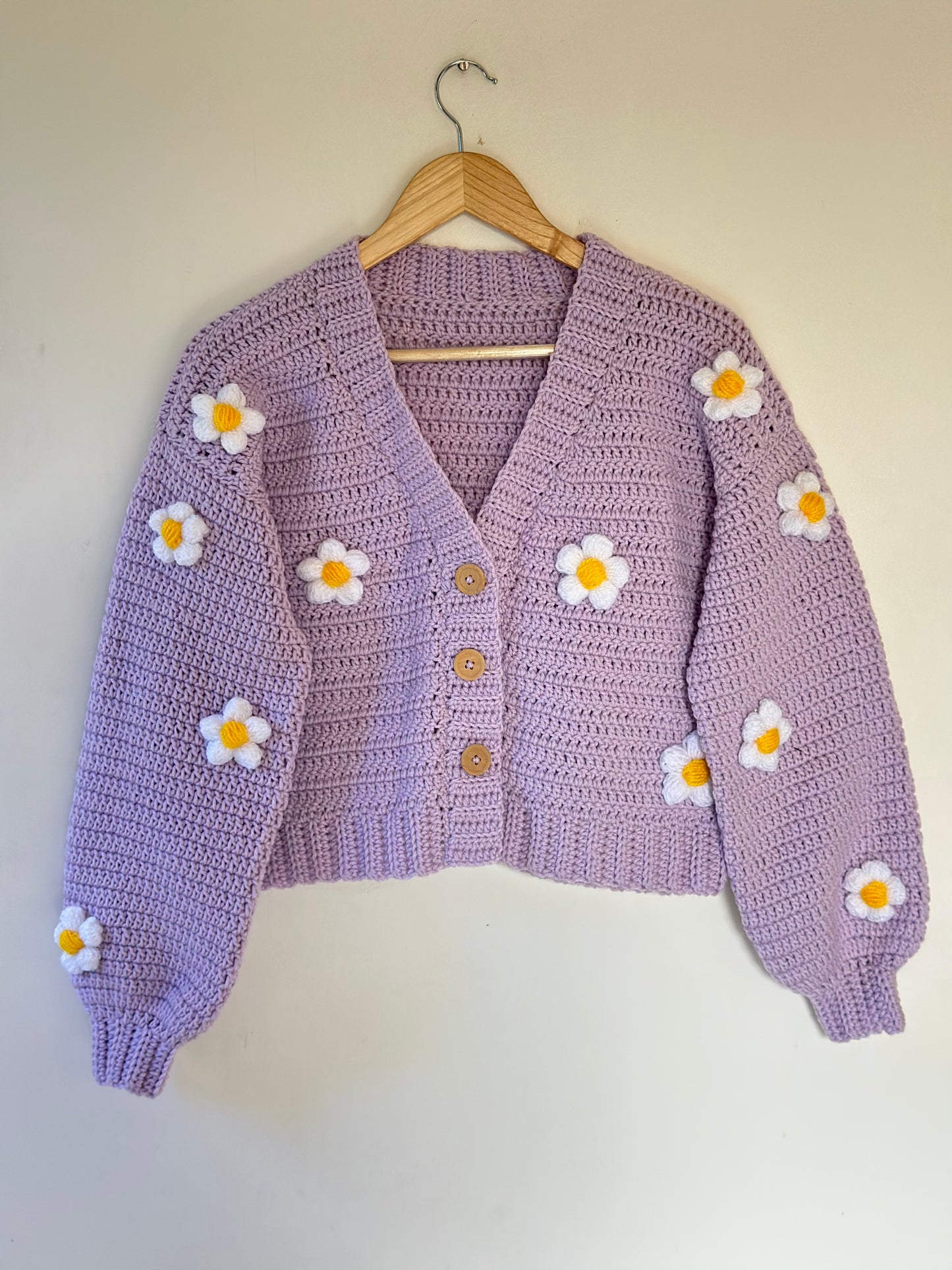 Lilac daisy crochet cardigan