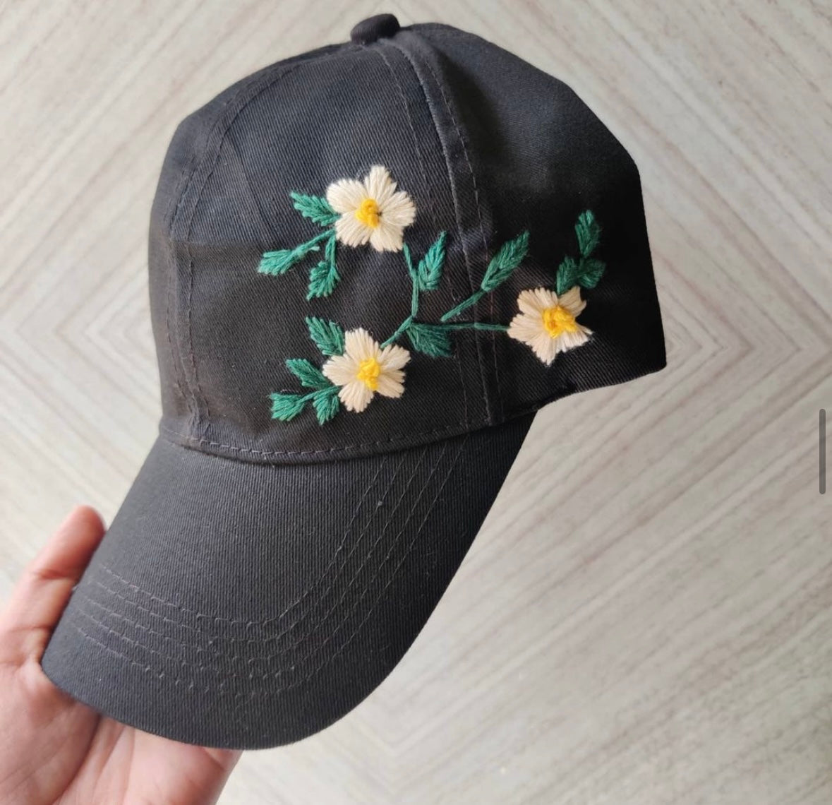 Floral embroidery cap