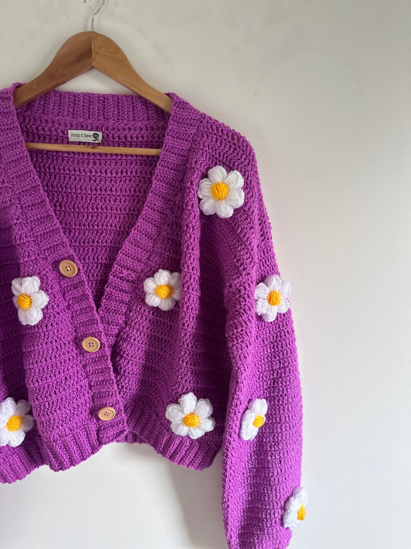 Deep pink daisy crochet cardigan