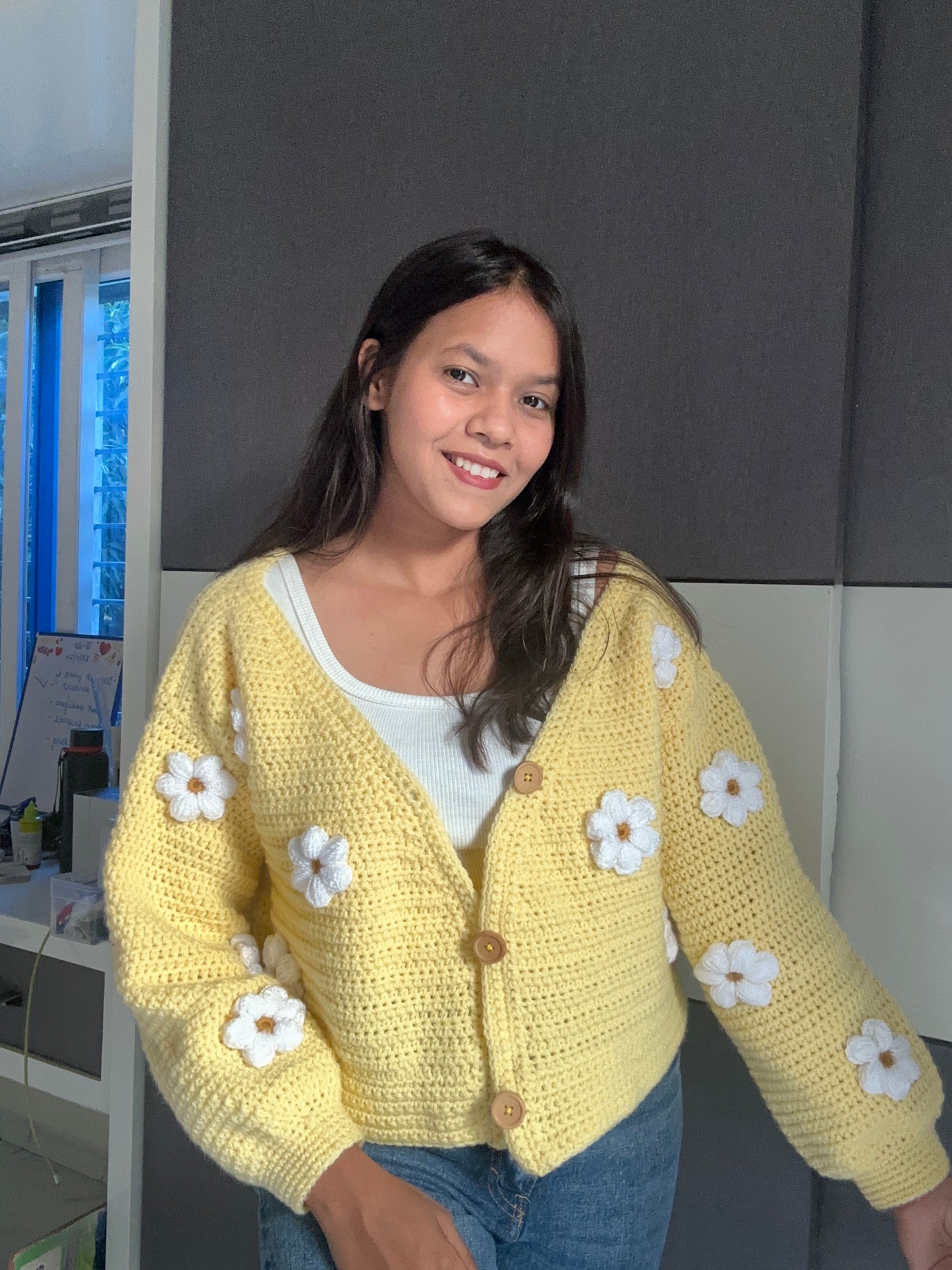 Yellow daisy crochet cardigan