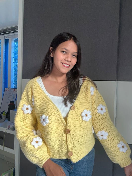 Yellow daisy crochet cardigan