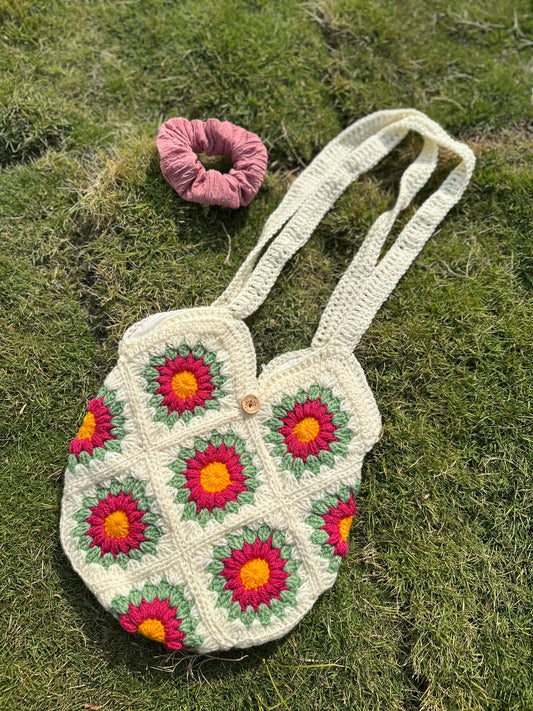 Floral crochet tote bag