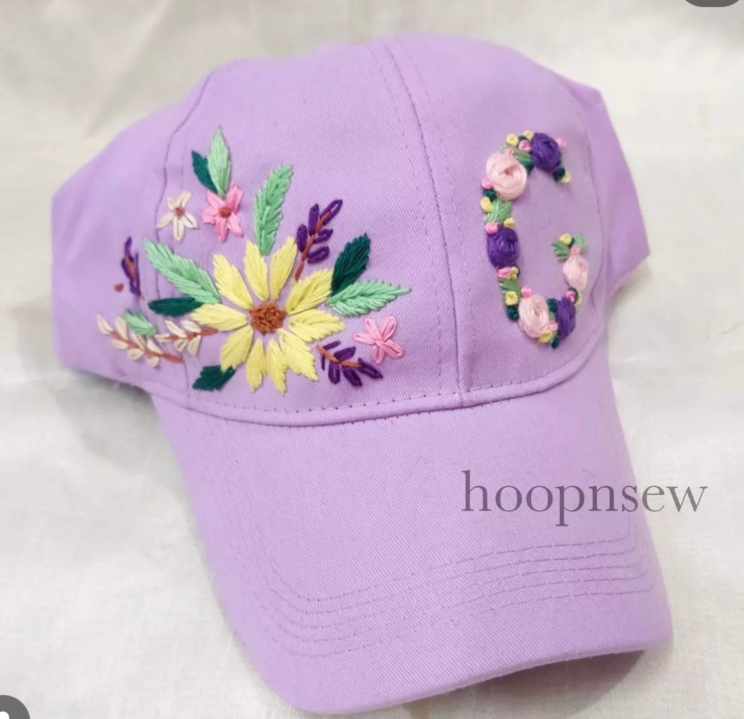 Florals+ Name initial embroidered cap